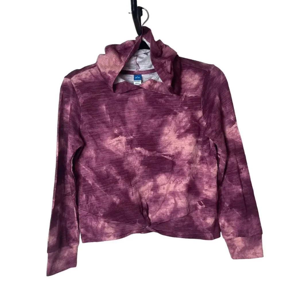 Old Navy Twist Tie Dye Long Sleeve Hoodie Raisin Pink Multi Size Large Girl